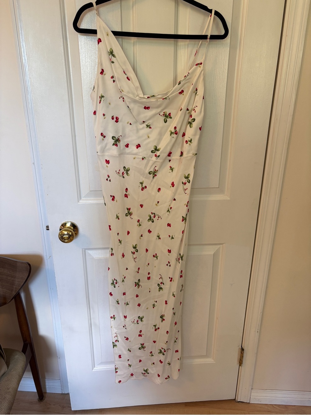 White Slip Dress with Red Strawberry Print